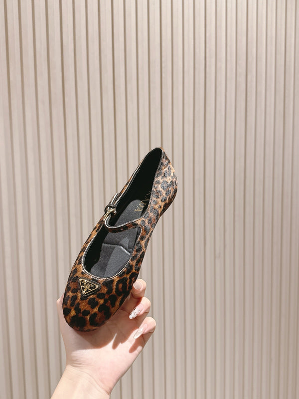 PRA 25s Ballet Flats with Small Buckle Leopard Printed Calf-hair 449706