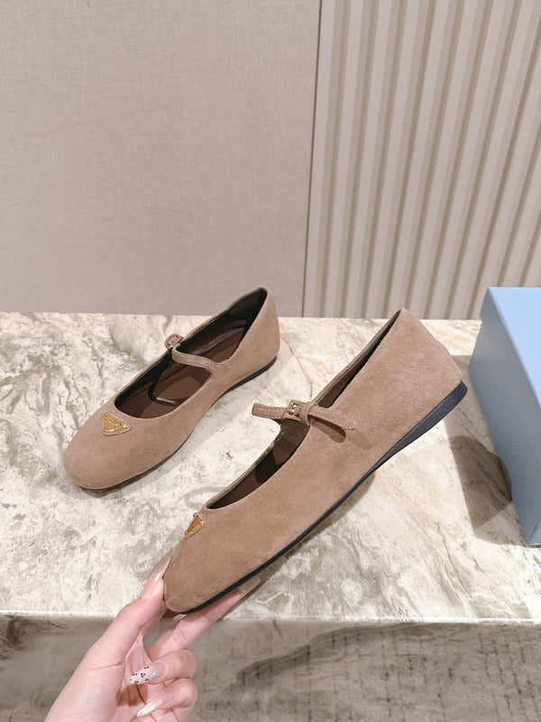 PRA 25s Ballet Flats with Small Buckle Light Brown Suede 449707