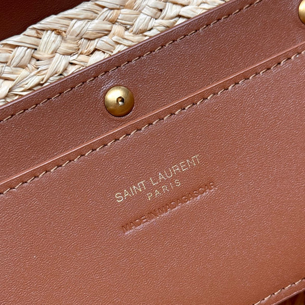 YSL SMALL 23CM MANON BEIGE RAFFIA TAN CALFSKIN