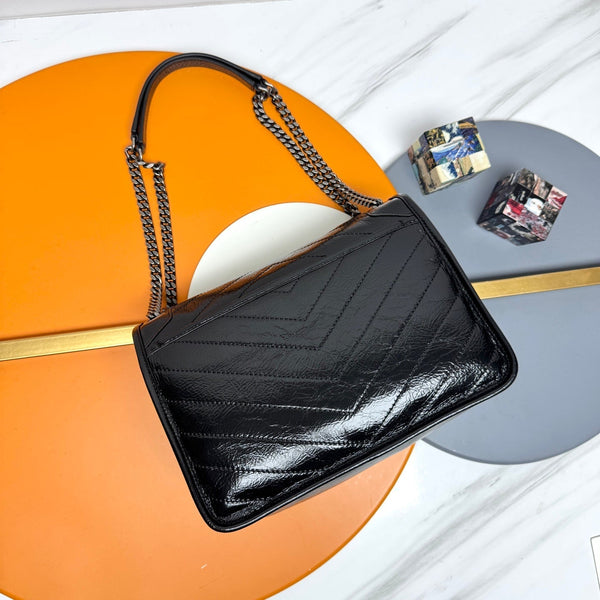 YSL Niki Shoulder Bag 28cm Black Elephant Leather 285506