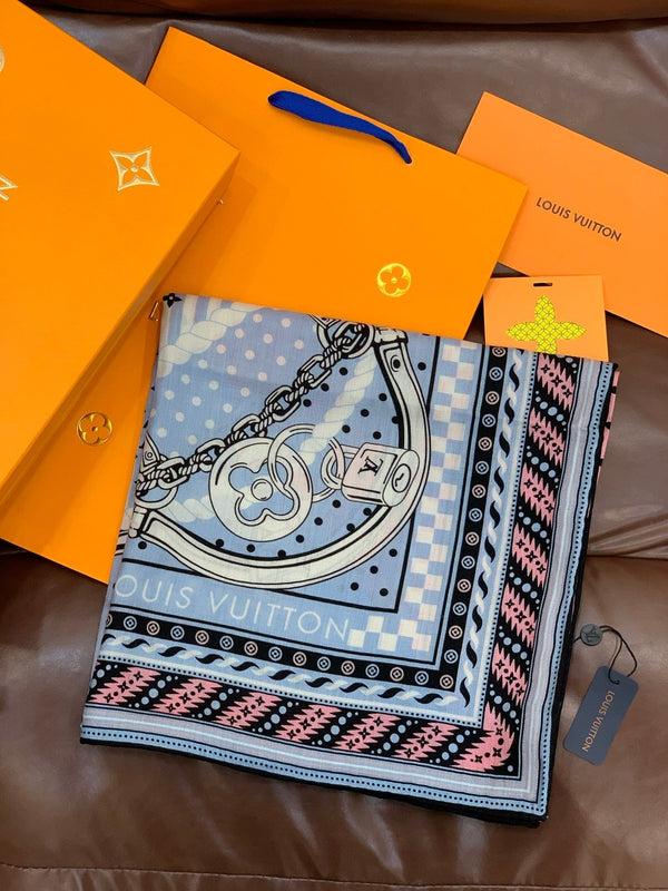LV X TM Scarf 135CM Blue Pink Cashmere 293197