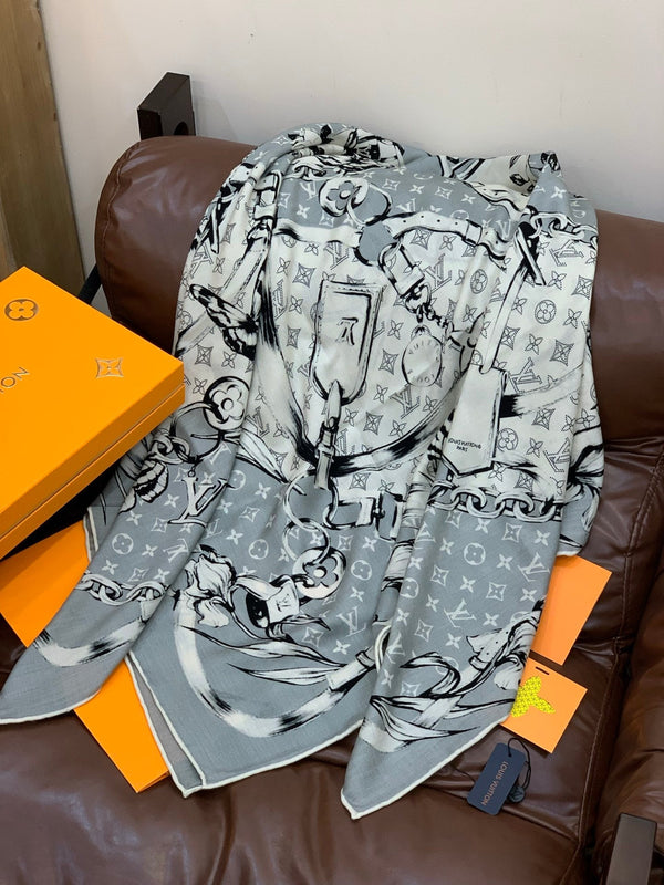 LV X TM Scarf 135CM Gray White Cashmere 293203