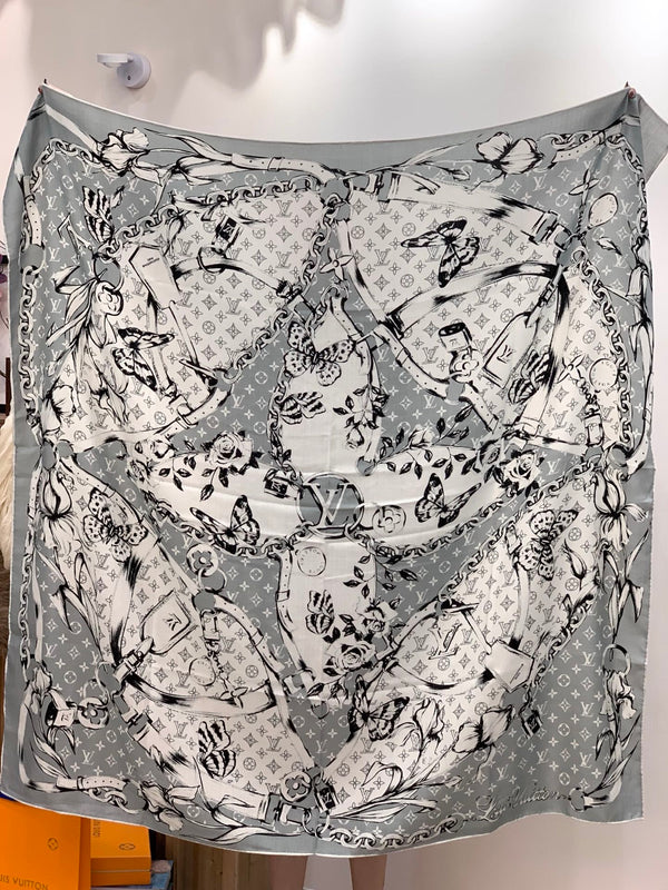 LV X TM Scarf 135CM Gray White Cashmere 293203
