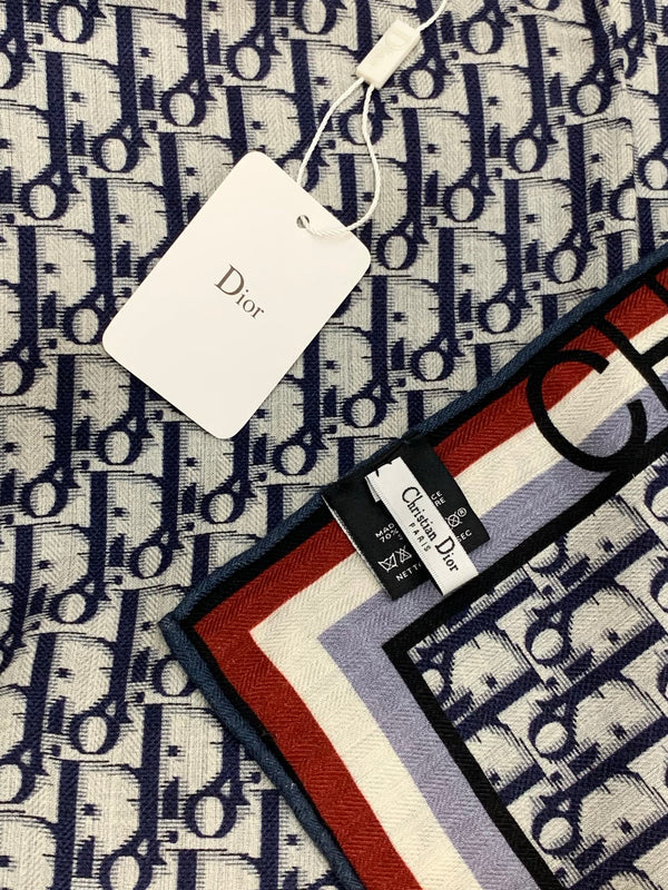 CD Monogram Scarf 140CM Dark Blue White Cashmere 293187