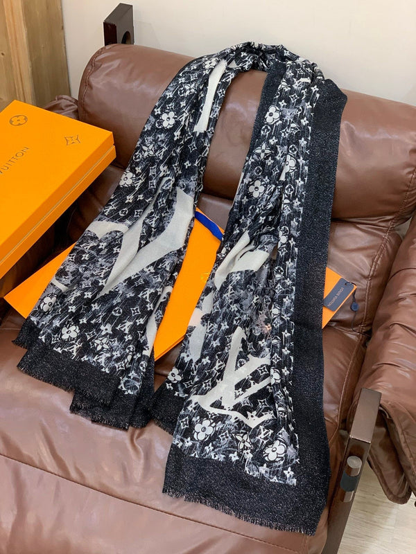 LV 25ss Scarf 200CM Black Cashmere 293141