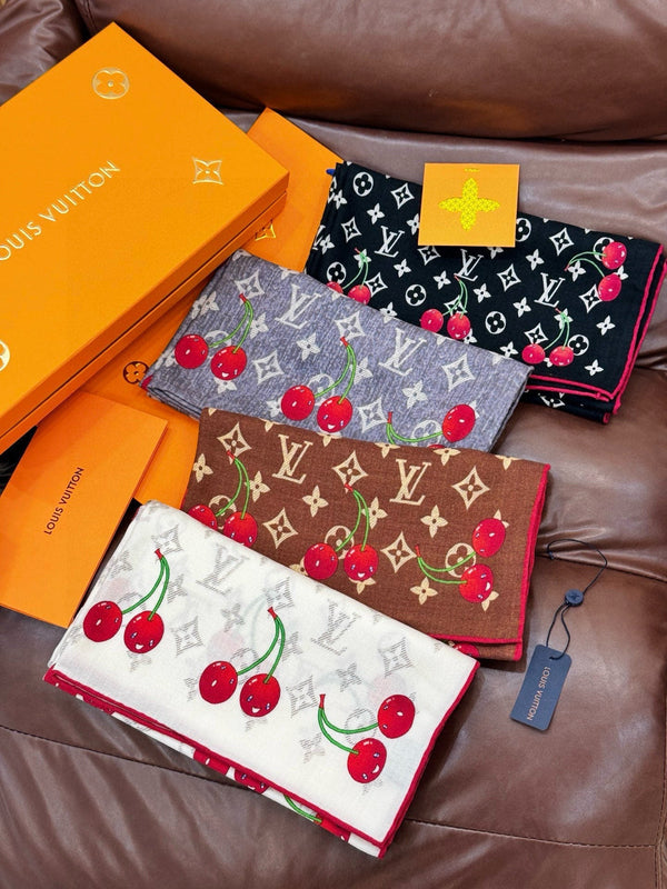 LV X TM Monogram Scarf 180CM Gray Red Cashmere 293171