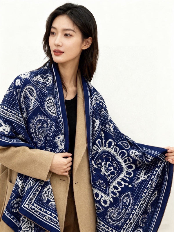 HM Cheval de Coeur Bandana Scarf 140*140cm Blue Cashmere Silk 286288