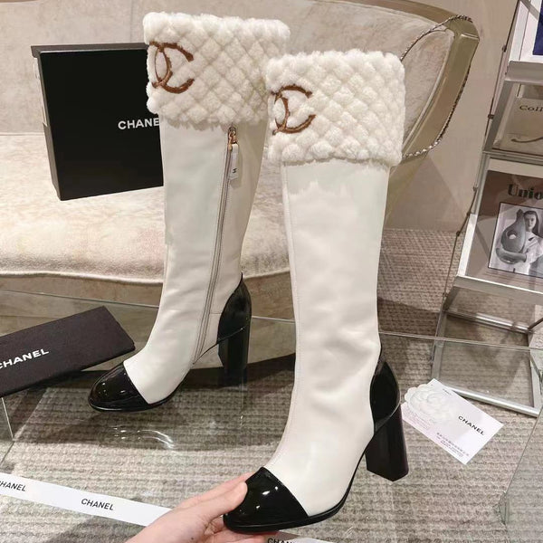 CC 26S Turnlock Quilted Shearling Jumping Boots 8.5cm White Leather 117691
