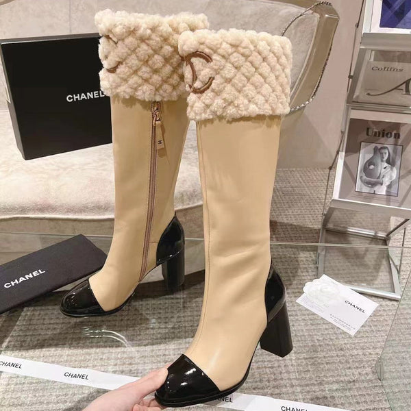 CC 26S Turnlock Quilted Shearling Jumping Boots 8.5cm Beige Leather 117690