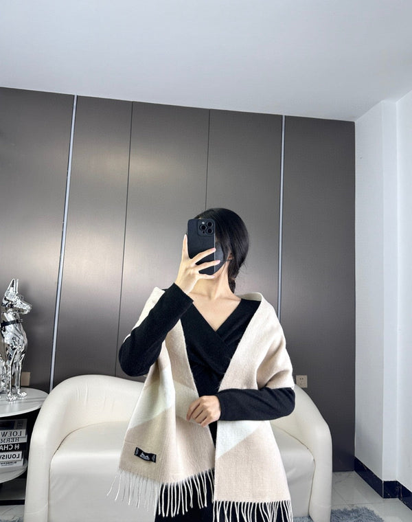 SCARF 190 CM IN OAT TAN MIX WHITE CASHMERE 370397