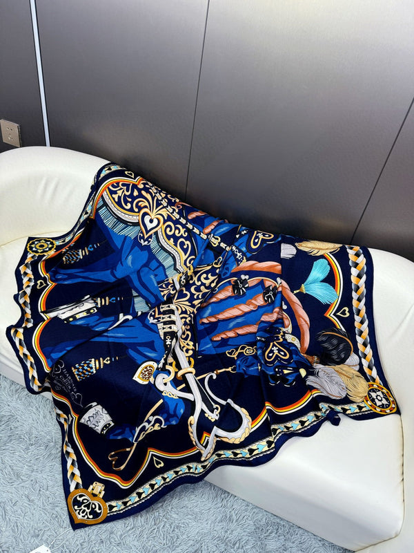 Harnais De Coeur Scarf  135 CM In Black Colorful Cashmere And Silk 381095