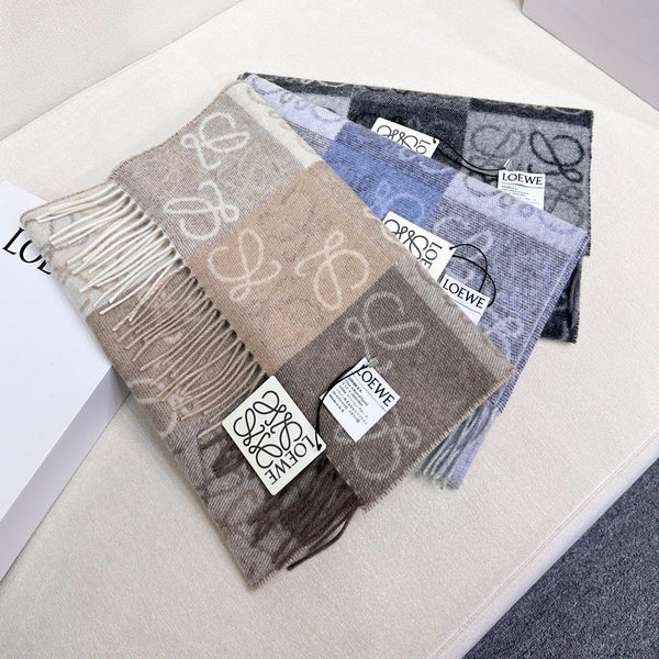 Loewe Scarf 180CM Black Gray Wool Cashmere 968612