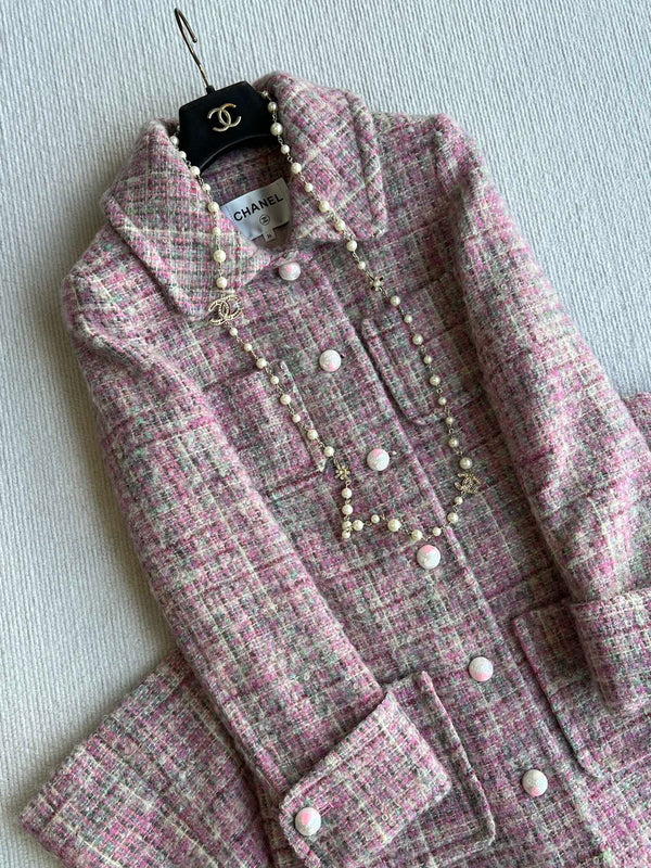 Chanel 25 Long Coat Pink Mohair Wool 318385