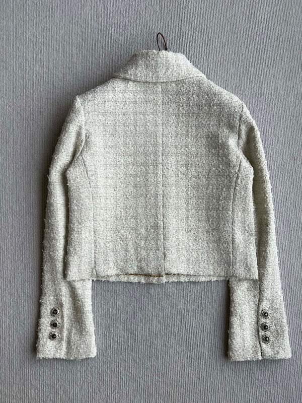 Chanel 2025 White Woven Tweed Fabric Jacket 318544