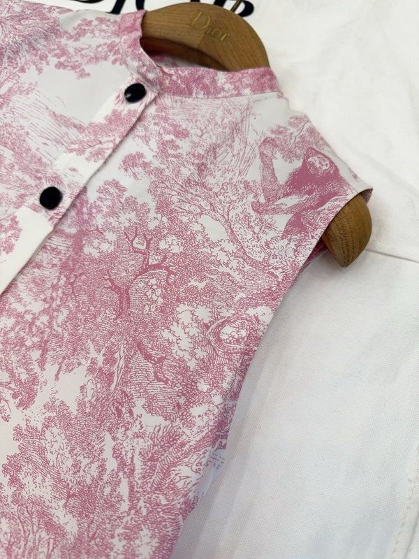 CD 25 Jouy Print Sleeveless Dress Pink Silk Cotton