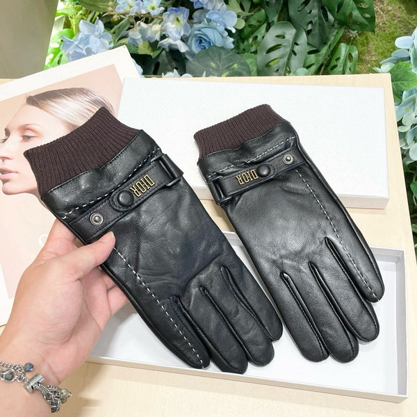 TOUCHSCREEN GLOVES IN BLACK LAMBSKIN MIX MERLOT RED WOOL 464981