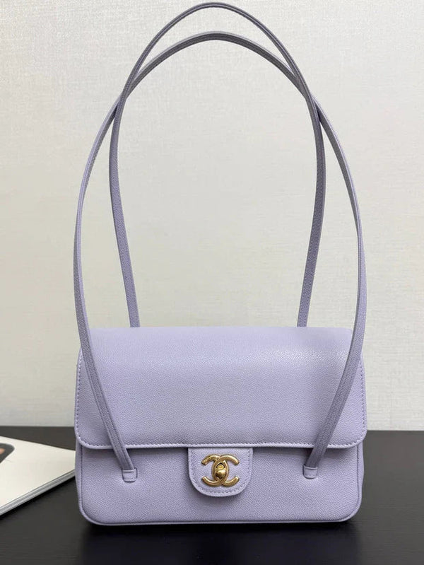 Chanel 2026 Preppy Coco Shoulder Bag 22cm Purple Caviar Leather Gold Hardware