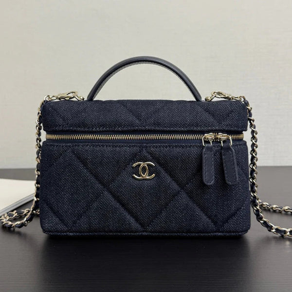 Chanel 2026 Vanity Case 19cm Blue Denim Leather