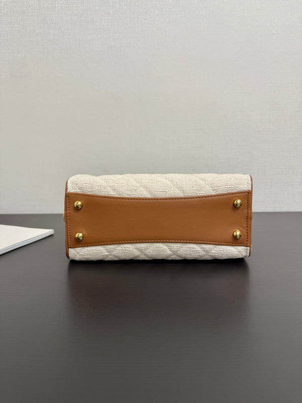 CC 2026ss Small Handbag 22cm Ivory Brown Canvas Calfskin