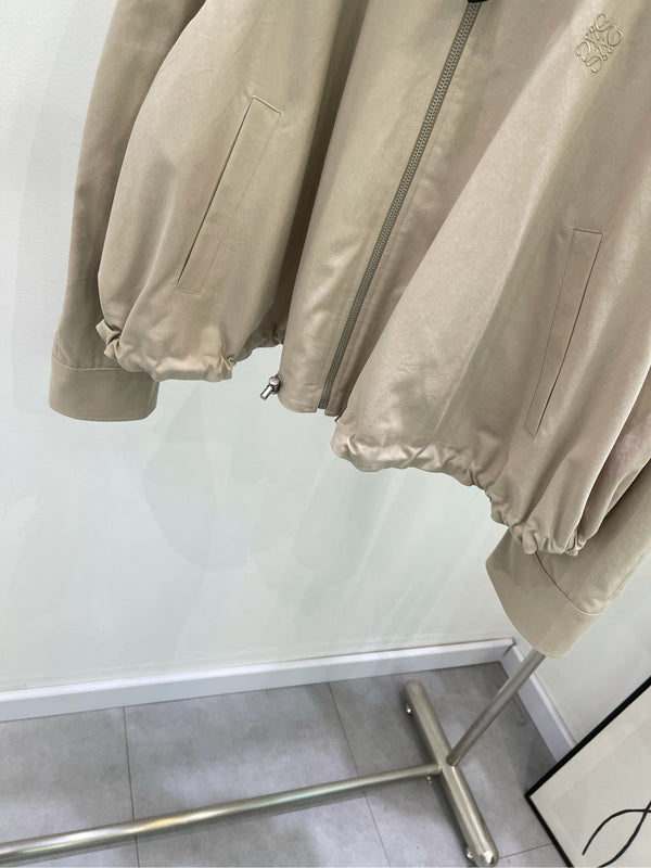 Loewe 2025 Zippered Short Trench Coat Light Khaki Cotton 217881