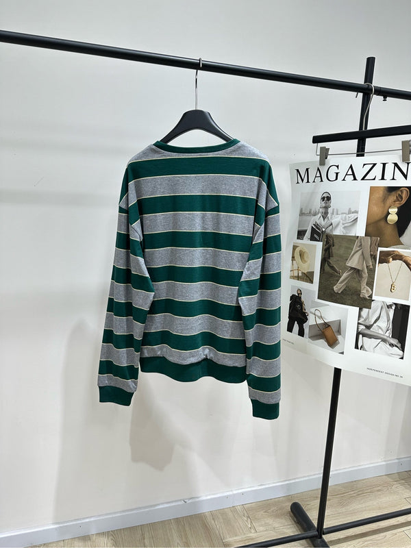 Miu 26s Striped Jersey Sweatshirt Green Gray Cotton 349692