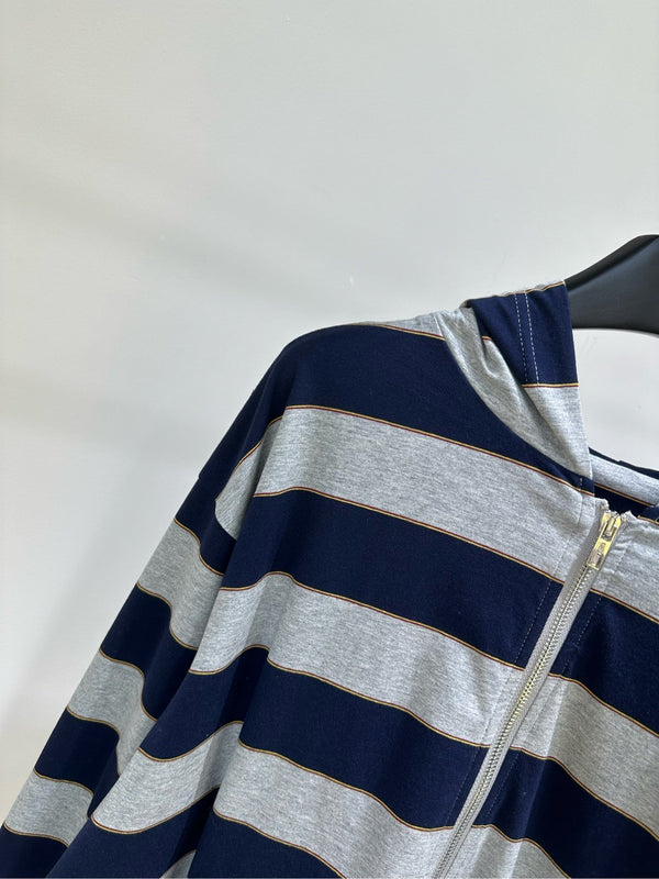 Miu 26s Striped Jersey Hoodie Blue Gray Cotton 349687