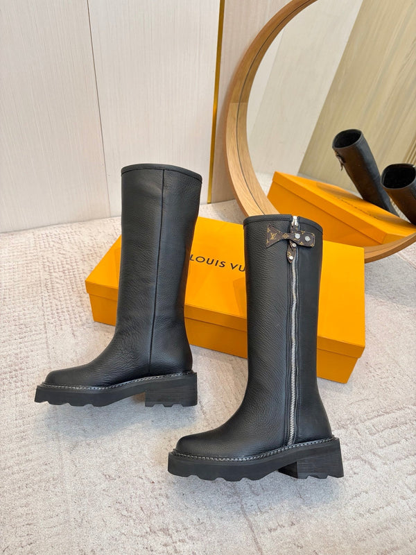 LV Beaubourg High Boot Black Lychee-Patterned Cowhide