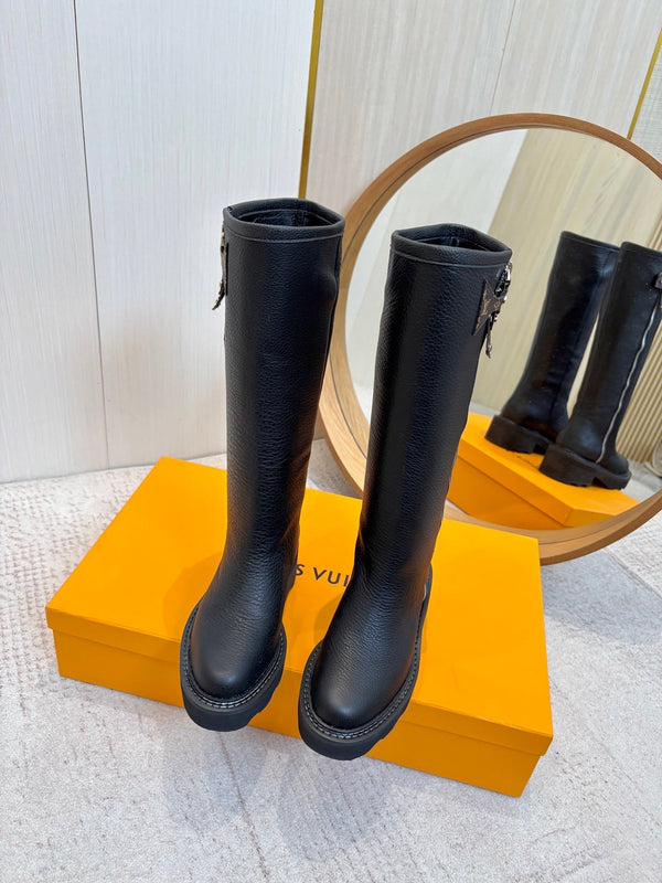 LV Beaubourg High Boot Black Lychee-Patterned Cowhide
