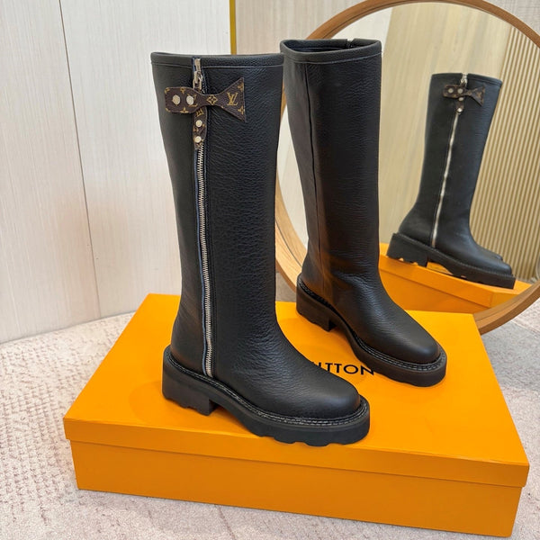 LV Beaubourg High Boot Black Lychee-Patterned Cowhide