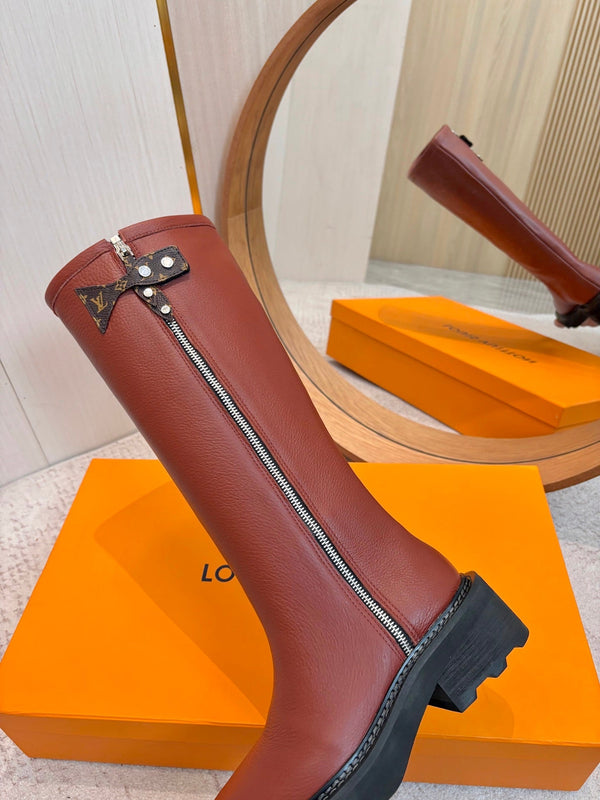 LV Beaubourg High Boot Brown Lychee-Patterned Cowhide