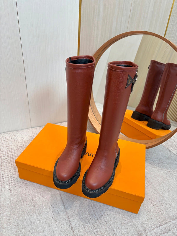 LV Beaubourg High Boot Brown Lychee-Patterned Cowhide