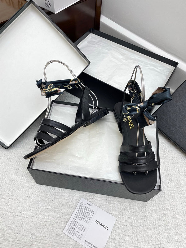 CC 25SS Sandals Three Straps Black Calfskin 338325