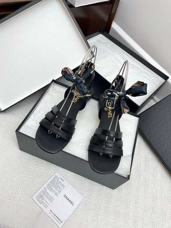 CC 25SS Sandals Three Straps Black Calfskin 338325