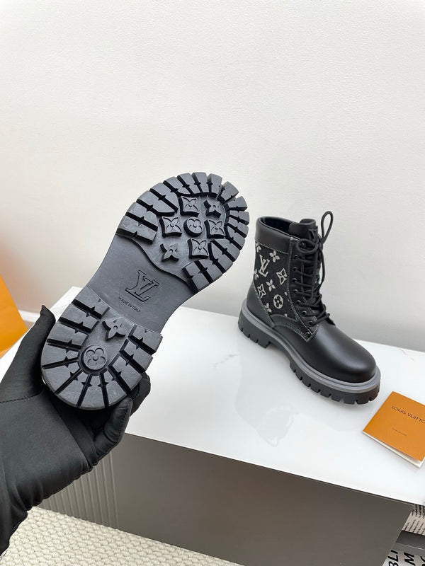 LV 25 Ankle Boots Black Monogram Cowhide Denim 576226