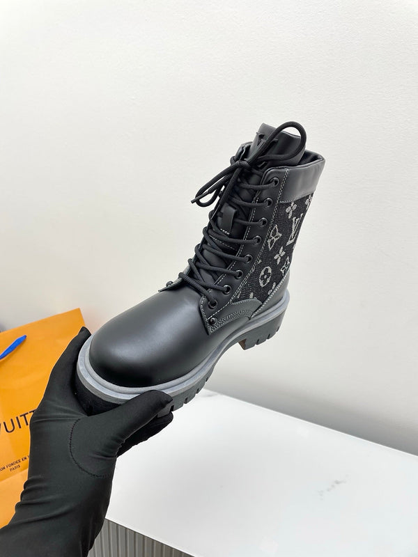 LV 25 Ankle Boots Black Monogram Cowhide Denim 576226