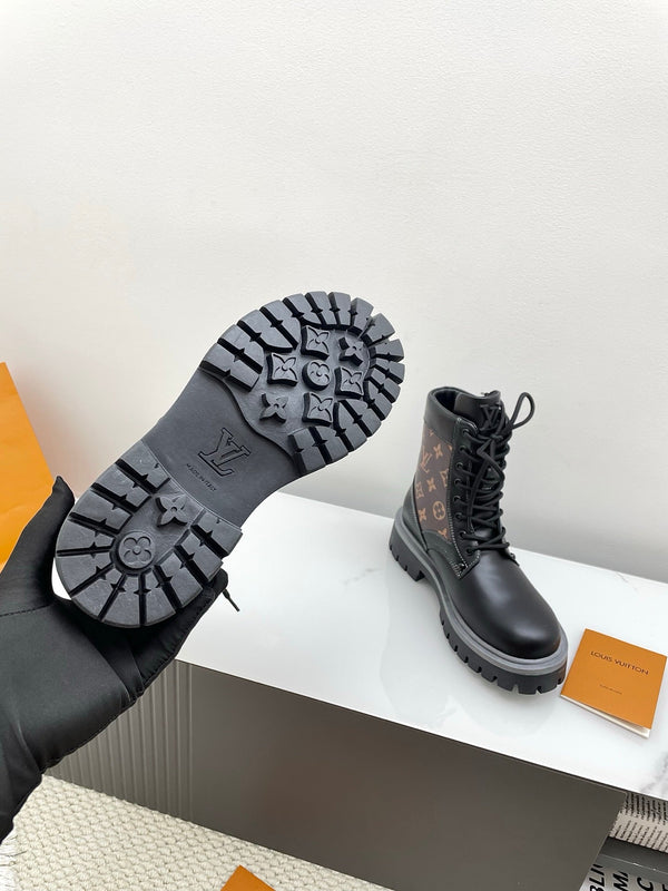 LV 25 Ankle Boots Black Brown Monogram Cowhide 576225