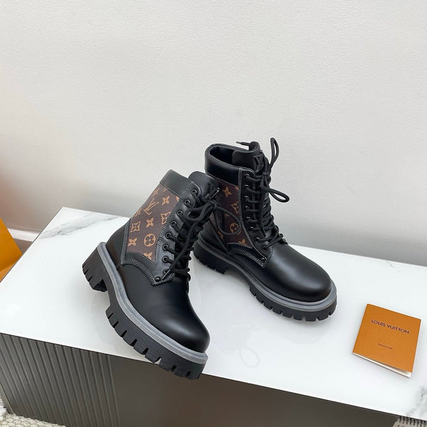 LV 25 Ankle Boots Black Brown Monogram Cowhide 576225