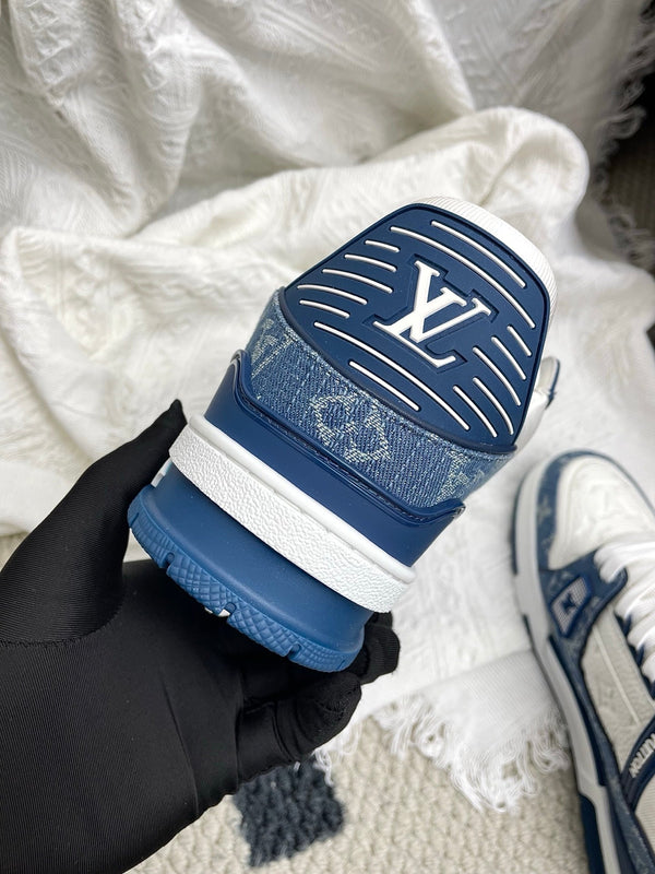 LV Trainer Sneaker Blue White Denim Cowhide 611152