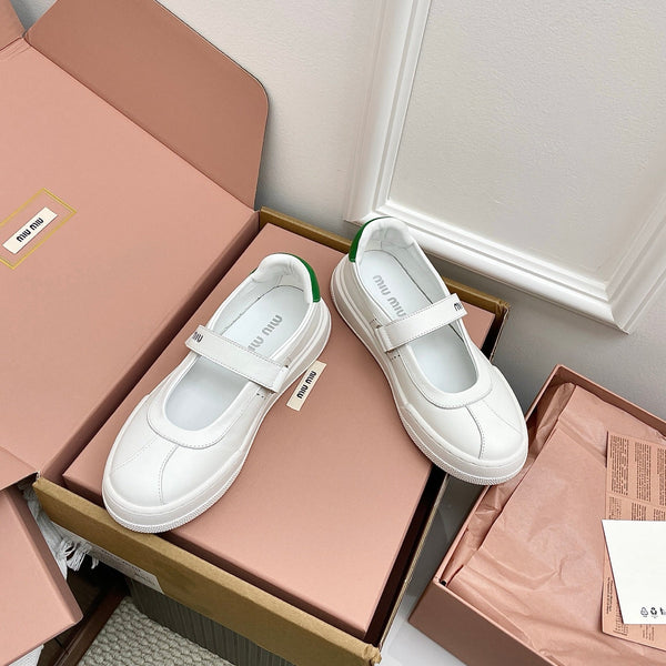 Miu 26s Mary Jane Ballerinas Green White Calfskin 726831