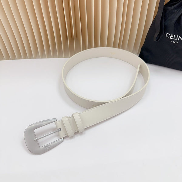 CEL Silver Western 35mm Belt White Cowhide 175055
