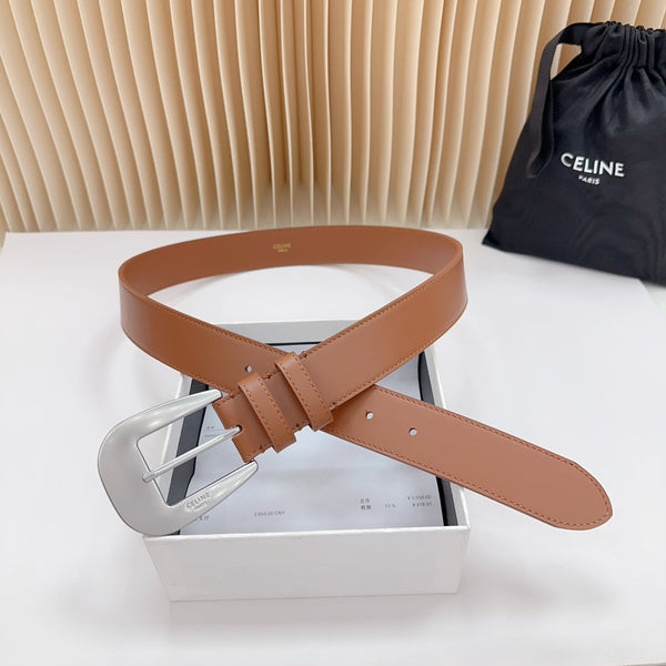 CEL Silver Western 35mm Belt Brown Cowhide 175052