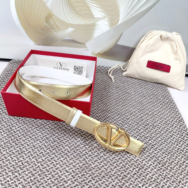 The Bold Edition Reversible Belt 30mm Gold Metalic White Calfskin Gold Buckle