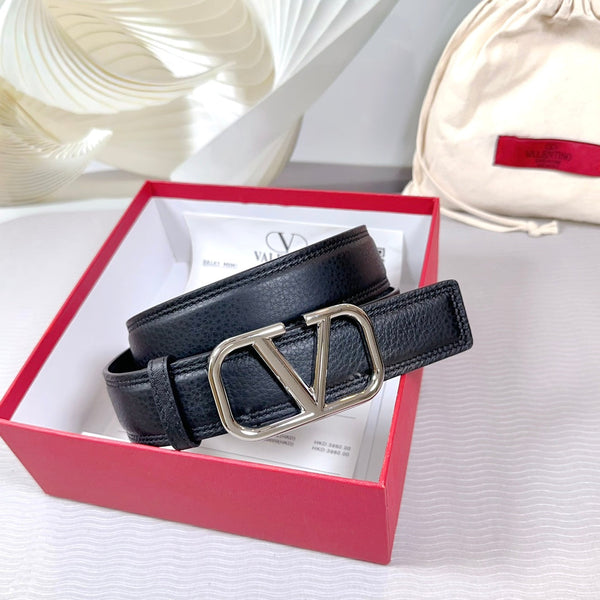 Vlogo Belt 34mm Black Calfskin Silver Buckle