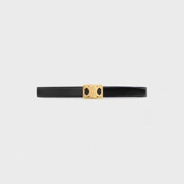 CL MEDIUM 25 MM REVERSIBLE FRAMED TRIOMPHE BELT BLACK AND BRONZE BROWN CALFSKIN GOLD HARDWARE