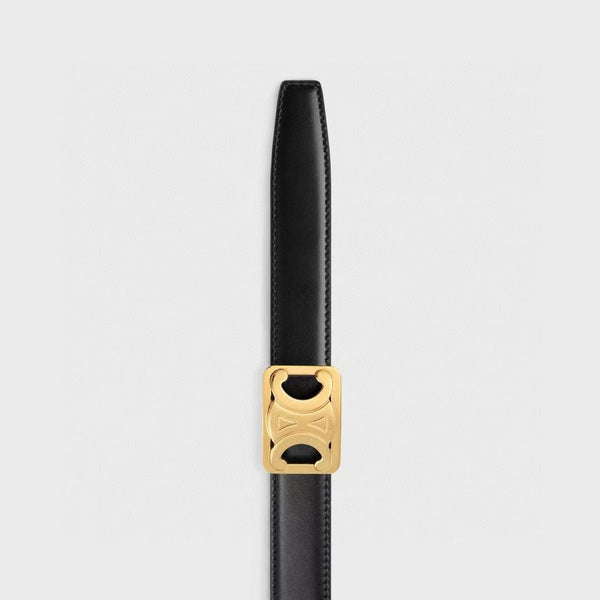 CL MEDIUM 25 MM REVERSIBLE FRAMED TRIOMPHE BELT BLACK AND BRONZE BROWN CALFSKIN GOLD HARDWARE