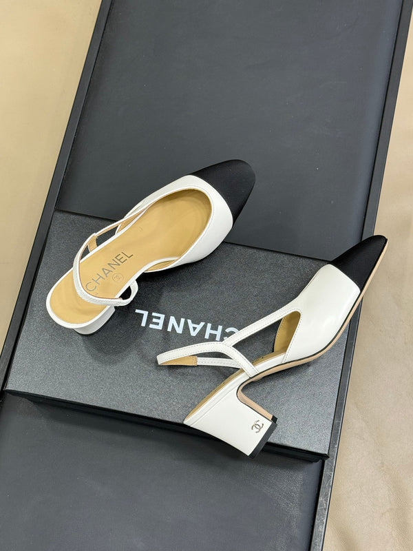 CC Classic Slingback White Goatskin Black Grosgrain 282282