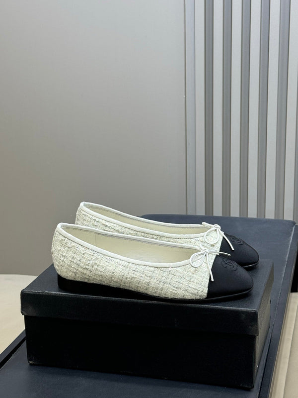 CC 26ss Ballet Flats Black White Tweed Fabric 623152