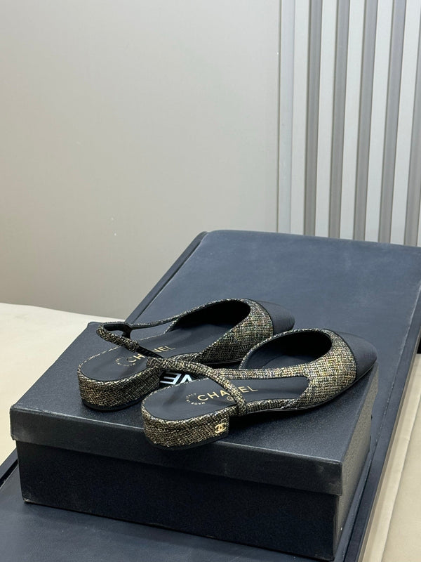 CC 26ss Slingback Black Gold Tweed Velvet 623164