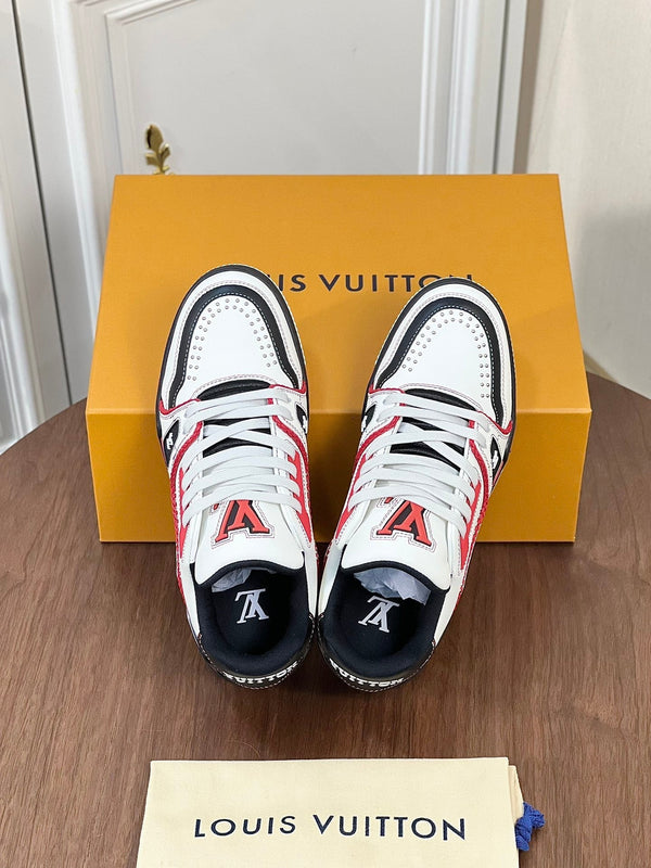 LV TRAINER WHITE MIX BLACK AND RED MONOGRAM CALFSKIN