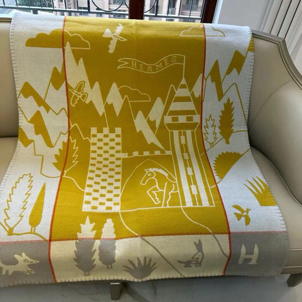HM Avalon Epopee Blanket Yellow Gray Cashmere Wool 524201